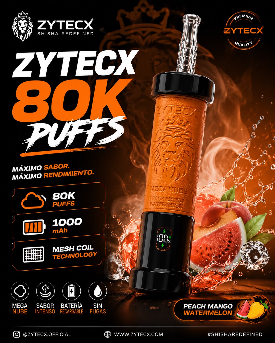 Detalles del vaper ZYTECX 80K sabor fresa y kiwi