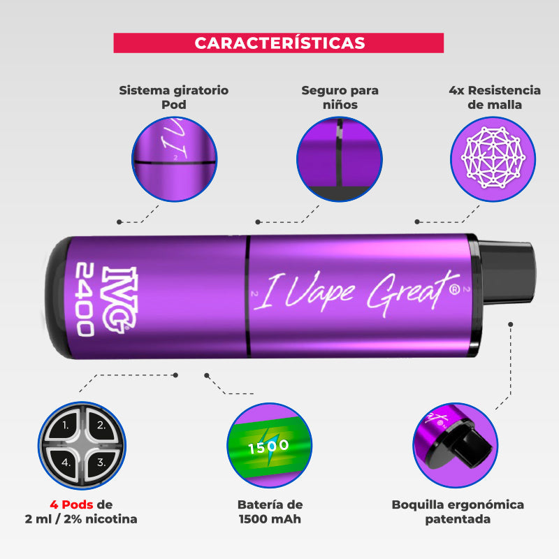 Vaper desechable IVG 2400 4 en 1 Purple Edition